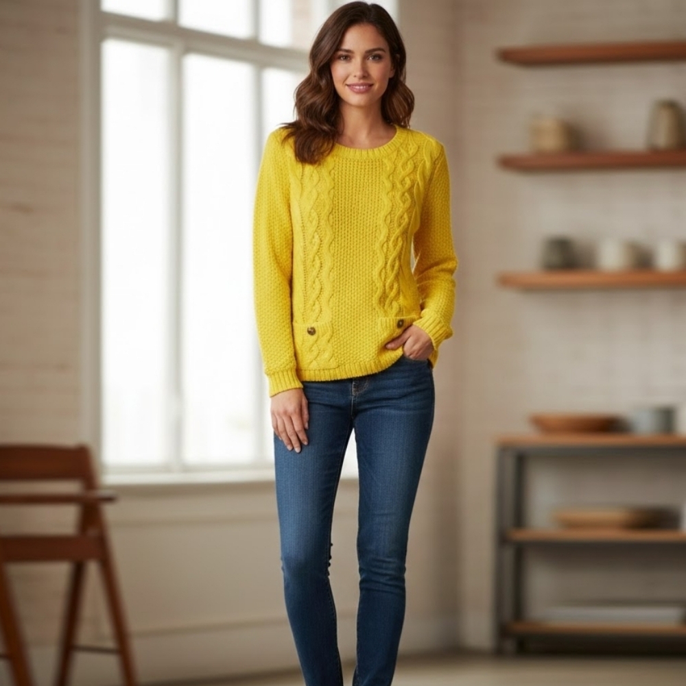 Forever 21 Yellow Cabincore Cable Knit Ribbed Sweater